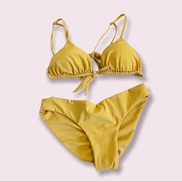 Sandmade Swim Sandmade Mustard Yellow Bikini Front Tie Padded
